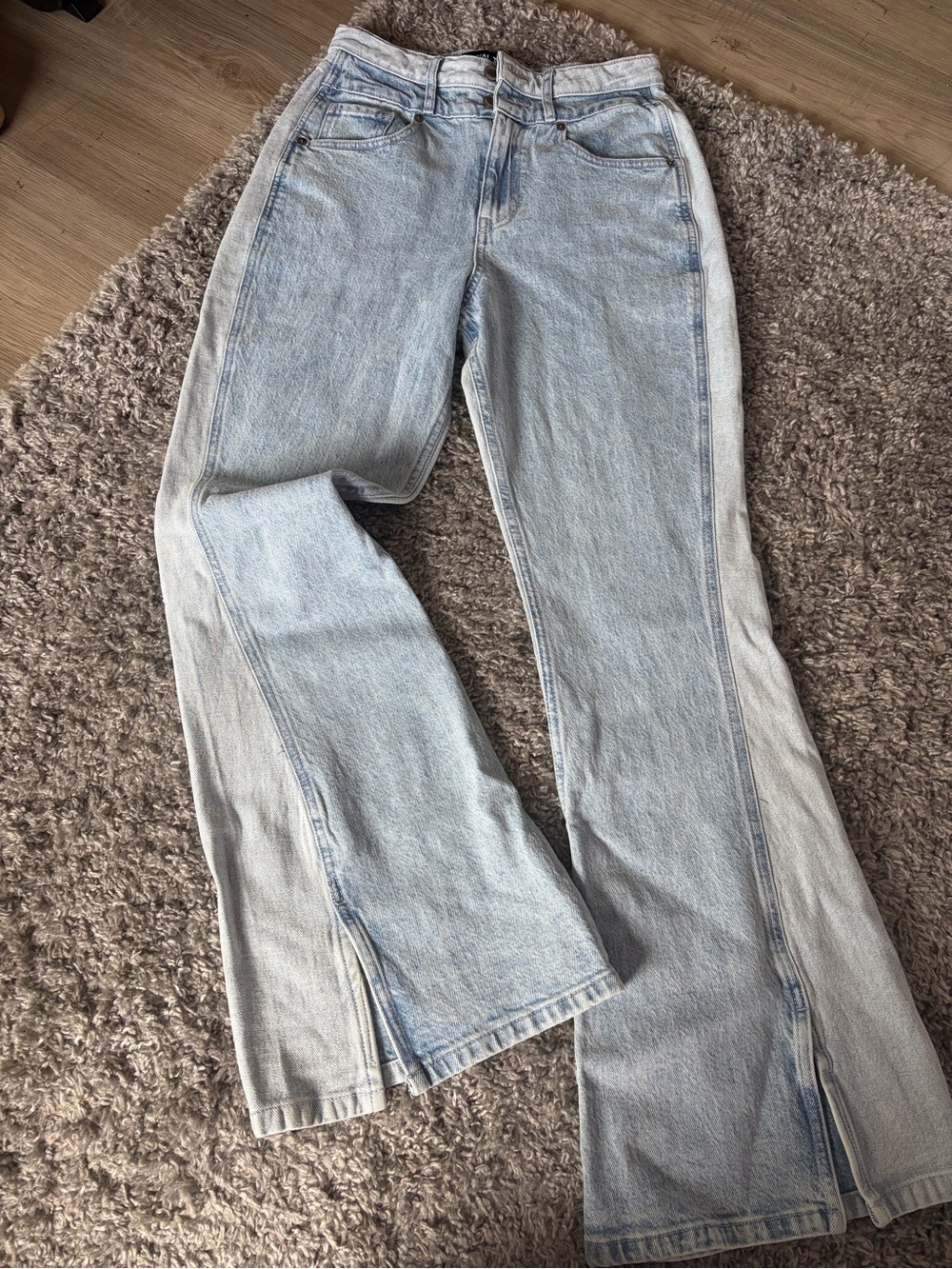 Two-Tone Light Wash Flare Jeans - Women's Wide Leg